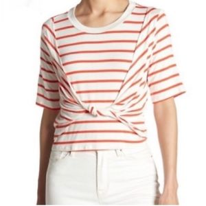 NWT Nordstrom Red White Stripe Crop Top Twist Front